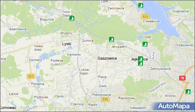 mapa Gaszowice powiat rybnicki, Gaszowice powiat rybnicki na mapie Targeo