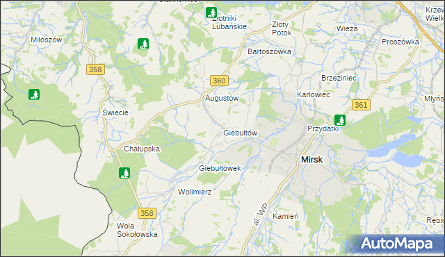 mapa Giebułtów gmina Mirsk, Giebułtów gmina Mirsk na mapie Targeo