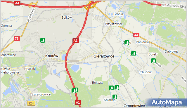 mapa Gierałtowice powiat gliwicki, Gierałtowice powiat gliwicki na mapie Targeo
