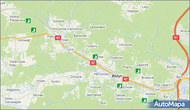 mapa Gilów gmina Bliżyn, Gilów gmina Bliżyn na mapie Targeo