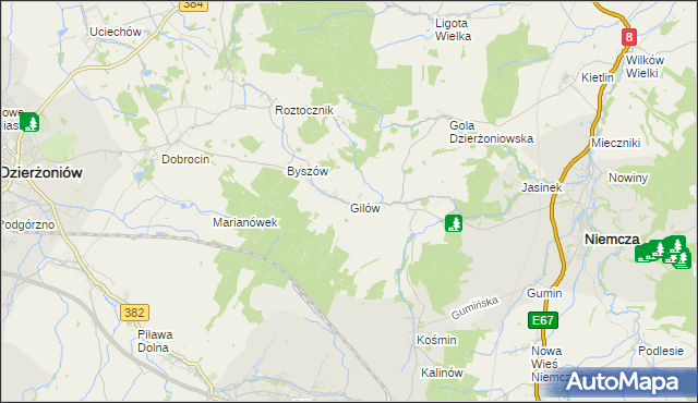 mapa Gilów gmina Niemcza, Gilów gmina Niemcza na mapie Targeo