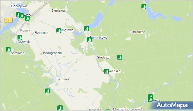 mapa Gładysz gmina Drawno, Gładysz gmina Drawno na mapie Targeo
