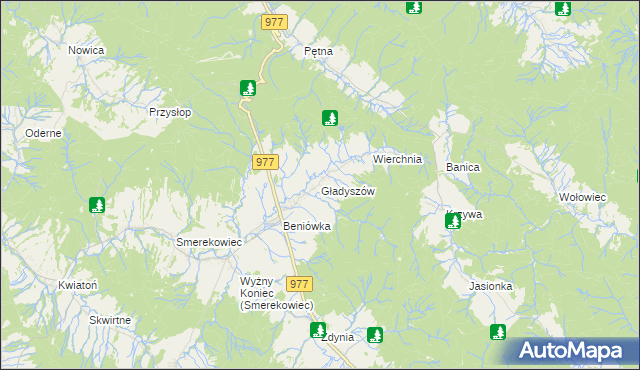 mapa Gładyszów, Gładyszów na mapie Targeo