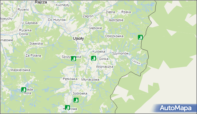 mapa Glinka gmina Ujsoły, Glinka gmina Ujsoły na mapie Targeo