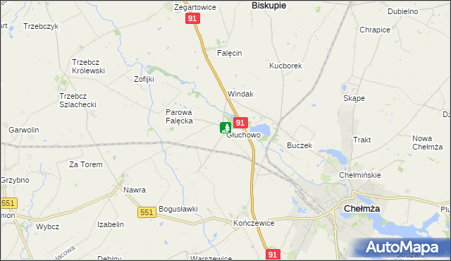 mapa Głuchowo gmina Chełmża, Głuchowo gmina Chełmża na mapie Targeo
