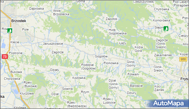 mapa Gogołów gmina Frysztak, Gogołów gmina Frysztak na mapie Targeo