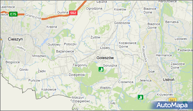 mapa Goleszów powiat cieszyński, Goleszów powiat cieszyński na mapie Targeo