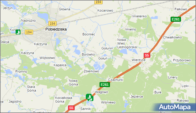 mapa Gołuń gmina Pobiedziska, Gołuń gmina Pobiedziska na mapie Targeo