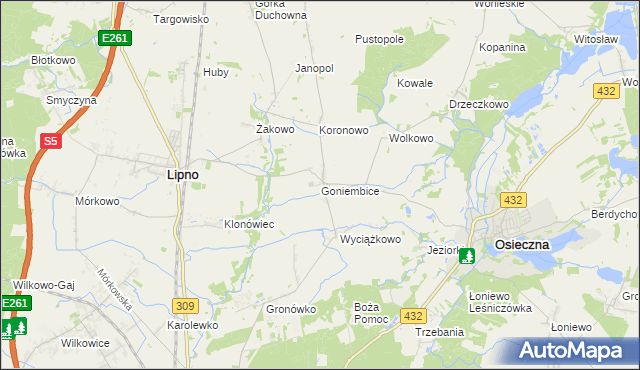 mapa Goniembice, Goniembice na mapie Targeo