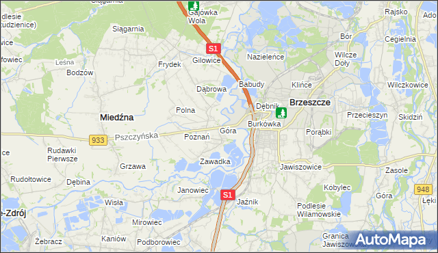 mapa Góra gmina Miedźna, Góra gmina Miedźna na mapie Targeo