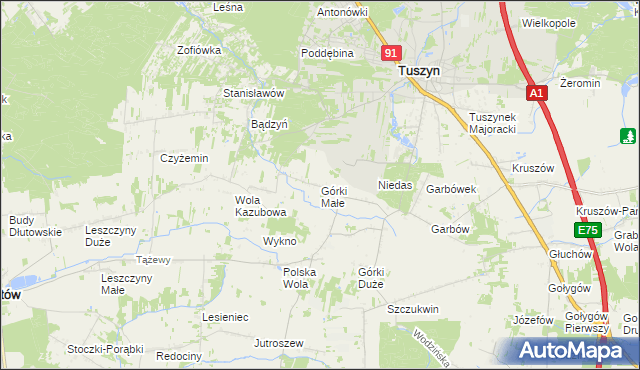 mapa Górki Małe gmina Tuszyn, Górki Małe gmina Tuszyn na mapie Targeo