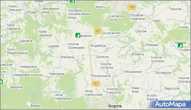 mapa Gorzków gmina Bogoria, Gorzków gmina Bogoria na mapie Targeo