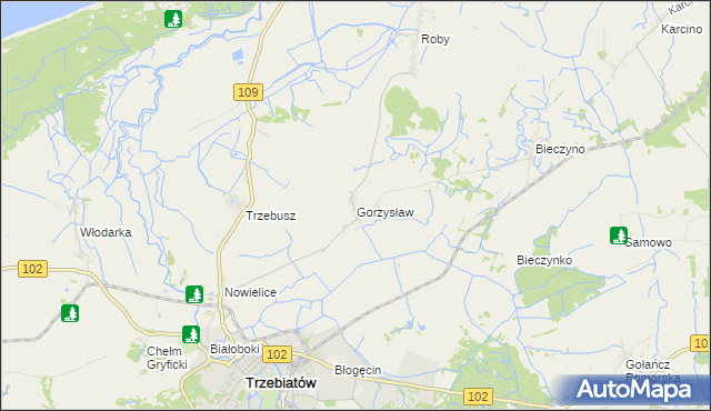 mapa Gorzysław gmina Trzebiatów, Gorzysław gmina Trzebiatów na mapie Targeo