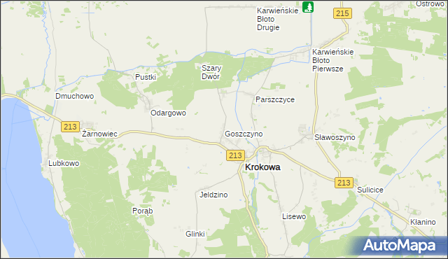 mapa Goszczyno gmina Krokowa, Goszczyno gmina Krokowa na mapie Targeo