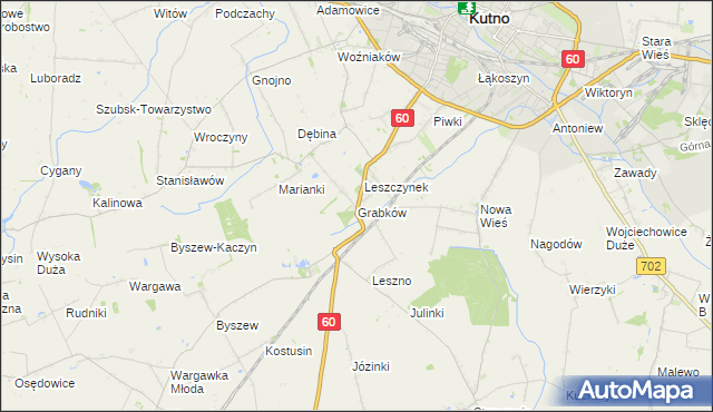 mapa Grabków gmina Kutno, Grabków gmina Kutno na mapie Targeo