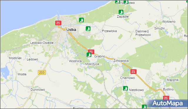 mapa Grabno gmina Ustka, Grabno gmina Ustka na mapie Targeo