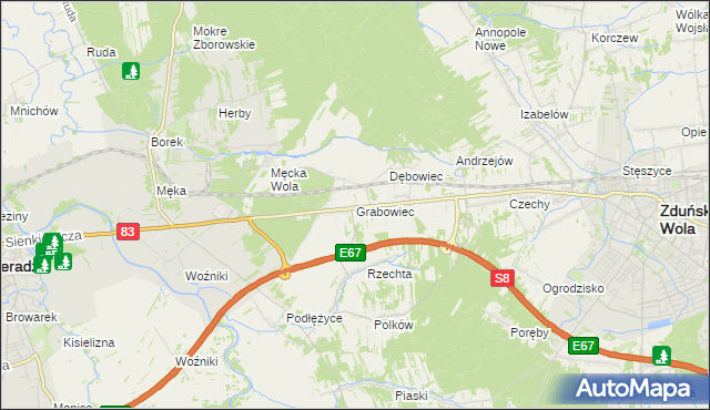 mapa Grabowiec gmina Sieradz, Grabowiec gmina Sieradz na mapie Targeo