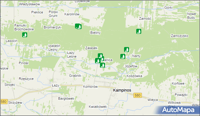 mapa Granica gmina Kampinos, Granica gmina Kampinos na mapie Targeo