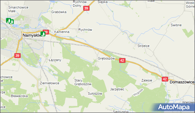 mapa Gręboszów gmina Domaszowice, Gręboszów gmina Domaszowice na mapie Targeo