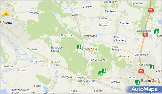 mapa Grochowiska gmina Pińczów, Grochowiska gmina Pińczów na mapie Targeo