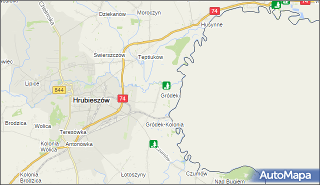 mapa Gródek gmina Hrubieszów, Gródek gmina Hrubieszów na mapie Targeo