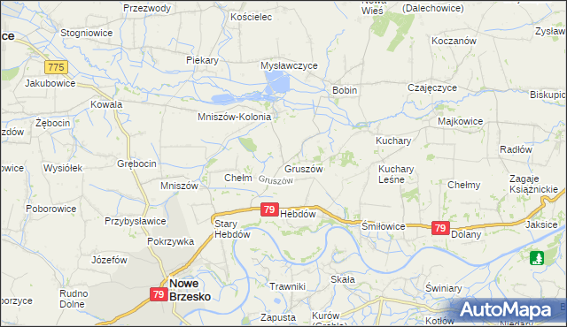 mapa Gruszów gmina Nowe Brzesko, Gruszów gmina Nowe Brzesko na mapie Targeo