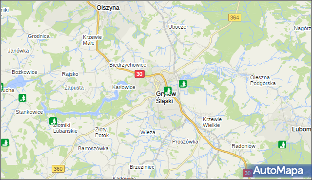 mapa Gryfów Śląski, Gryfów Śląski na mapie Targeo