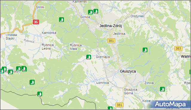 mapa Grzmiąca gmina Głuszyca, Grzmiąca gmina Głuszyca na mapie Targeo