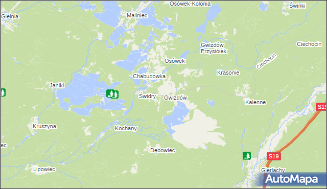 mapa Gwizdów gmina Modliborzyce, Gwizdów gmina Modliborzyce na mapie Targeo