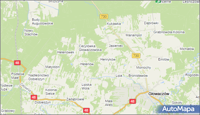 mapa Henryków gmina Głowaczów, Henryków gmina Głowaczów na mapie Targeo