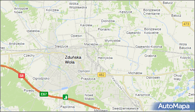 mapa Henryków gmina Zduńska Wola, Henryków gmina Zduńska Wola na mapie Targeo