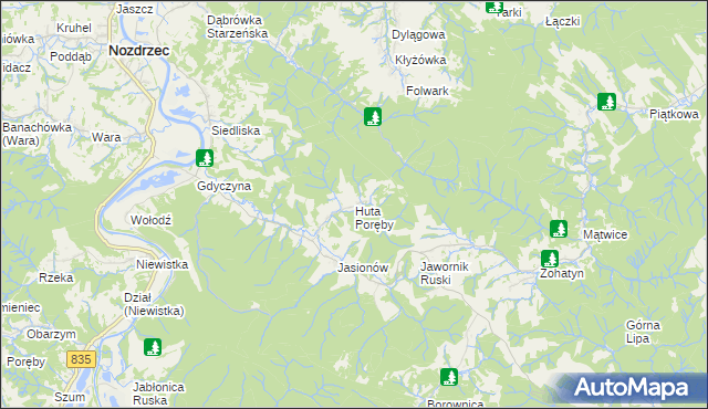 mapa Huta Poręby, Huta Poręby na mapie Targeo