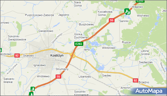 mapa Iwno gmina Kostrzyn, Iwno gmina Kostrzyn na mapie Targeo