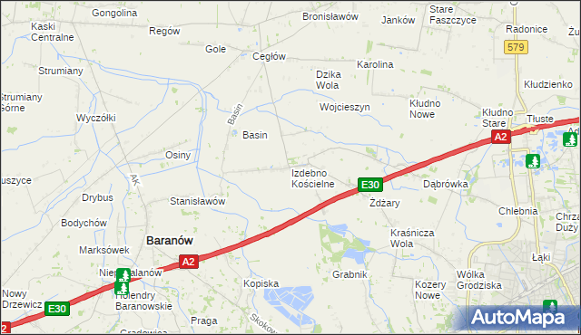 mapa Izdebno Kościelne, Izdebno Kościelne na mapie Targeo