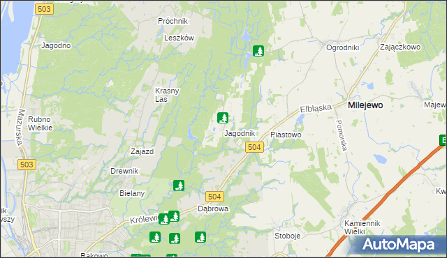 mapa Jagodnik gmina Milejewo, Jagodnik gmina Milejewo na mapie Targeo