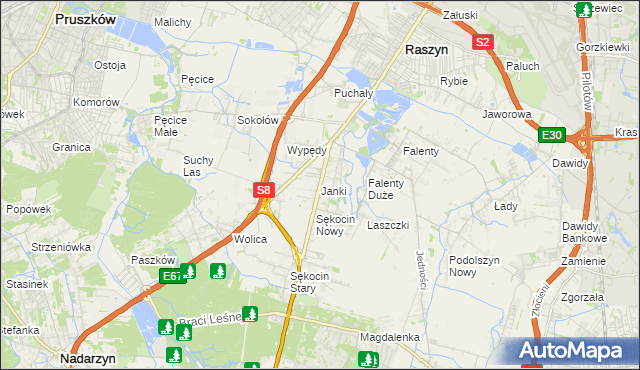 mapa Janki gmina Raszyn, Janki gmina Raszyn na mapie Targeo
