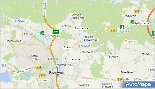 mapa Jankowice gmina Pszczyna, Jankowice gmina Pszczyna na mapie Targeo