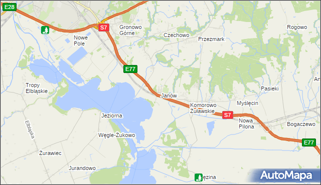 mapa Janów gmina Elbląg, Janów gmina Elbląg na mapie Targeo