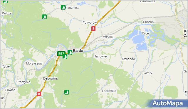 mapa Janowiec gmina Bardo, Janowiec gmina Bardo na mapie Targeo