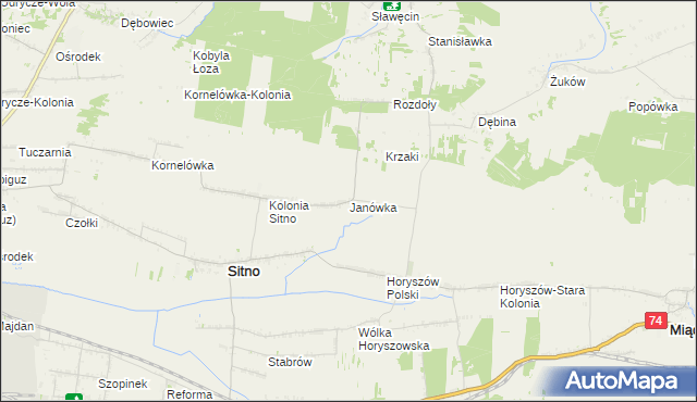 mapa Janówka gmina Sitno, Janówka gmina Sitno na mapie Targeo