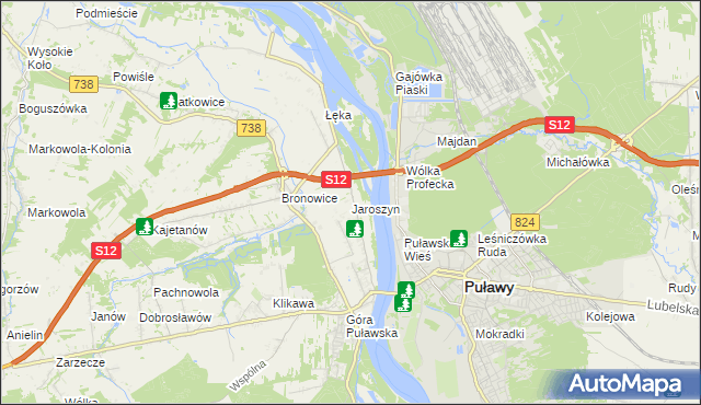 mapa Jaroszyn gmina Puławy, Jaroszyn gmina Puławy na mapie Targeo