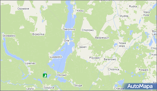 mapa Jasień gmina Czarna Dąbrówka, Jasień gmina Czarna Dąbrówka na mapie Targeo