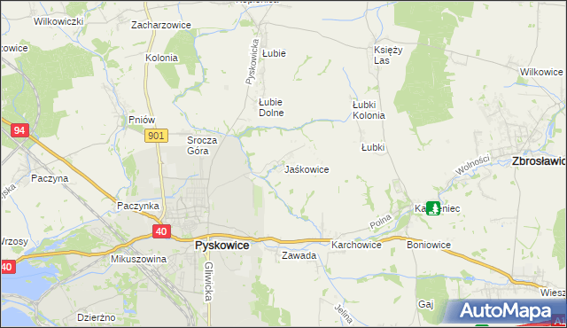 mapa Jaśkowice gmina Zbrosławice, Jaśkowice gmina Zbrosławice na mapie Targeo