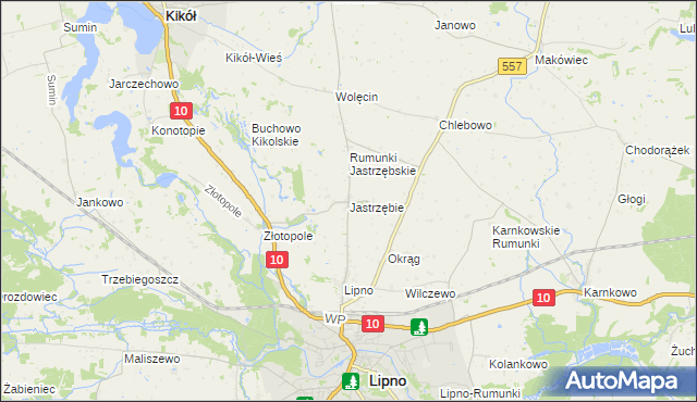 mapa Jastrzębie gmina Lipno, Jastrzębie gmina Lipno na mapie Targeo