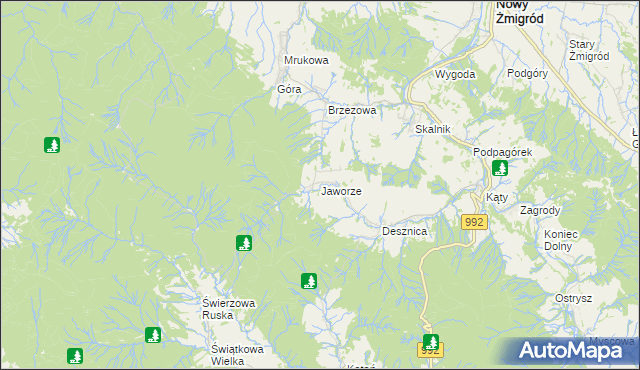 mapa Jaworze gmina Nowy Żmigród, Jaworze gmina Nowy Żmigród na mapie Targeo