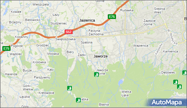 mapa Jaworze powiat bielski, Jaworze powiat bielski na mapie Targeo