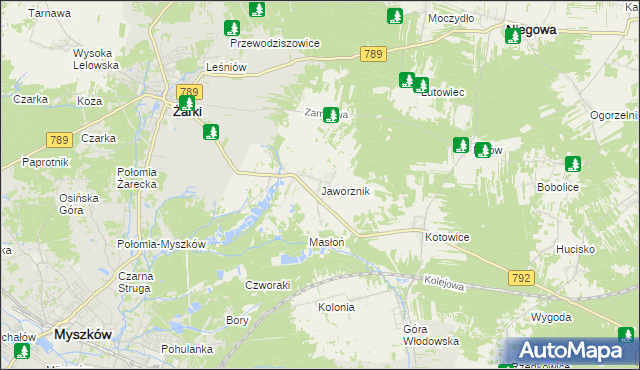 mapa Jaworznik gmina Żarki, Jaworznik gmina Żarki na mapie Targeo