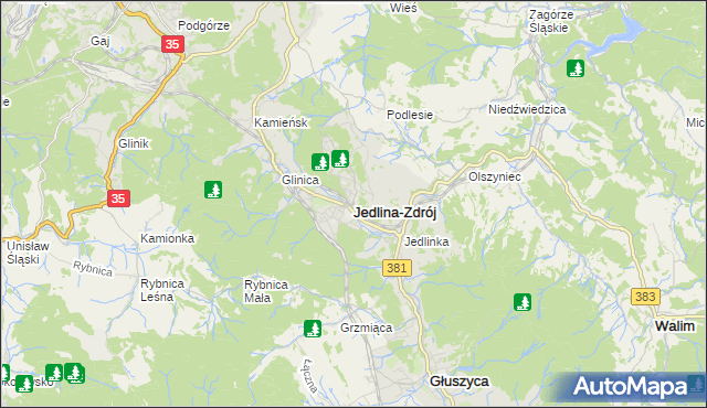 mapa Jedlina-Zdrój, Jedlina-Zdrój na mapie Targeo