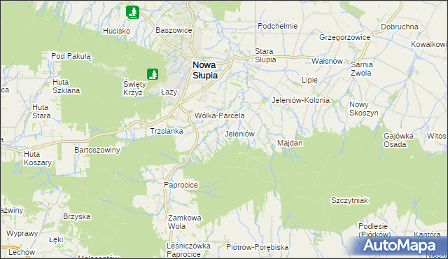 mapa Jeleniów gmina Nowa Słupia, Jeleniów gmina Nowa Słupia na mapie Targeo
