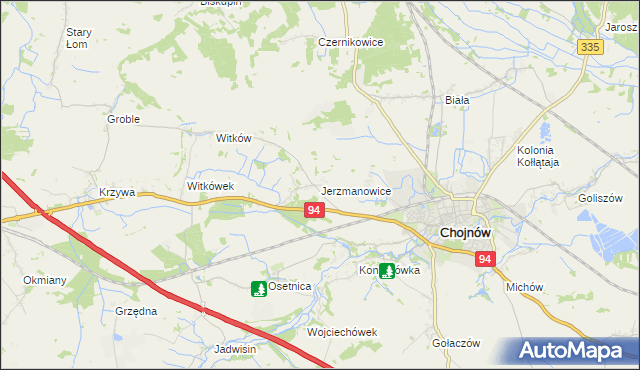 mapa Jerzmanowice gmina Chojnów, Jerzmanowice gmina Chojnów na mapie Targeo